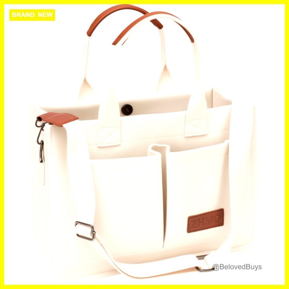 Large Canvas Tote Bag with Laptop Compartment, Adjustable Crossbody Strap